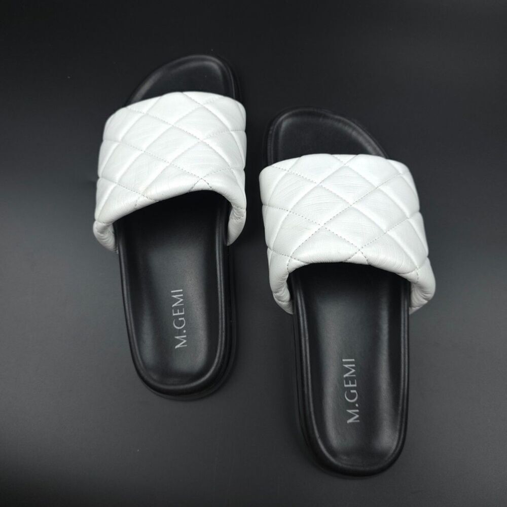 M GEMI Alessa Quilted Slide Leather Sandals Black White Quiet Luxury Minimal Y2k